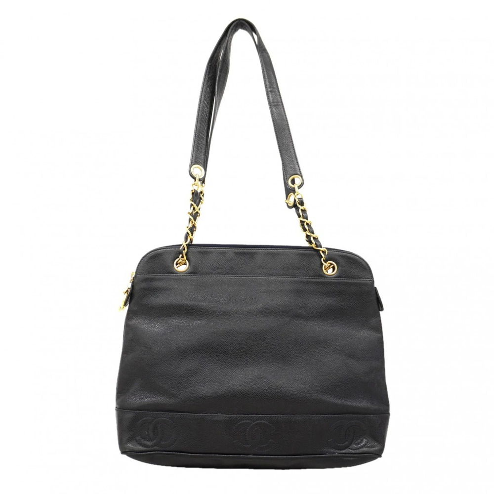 CHANEL Black Caviar Leather Shoulder Bag